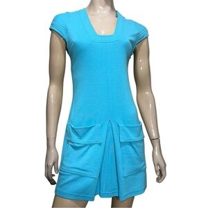 Yoana Baraschi Vintage Women’s Size XS Aqua Blue Stretch Ponte Cap Sleeve Dress